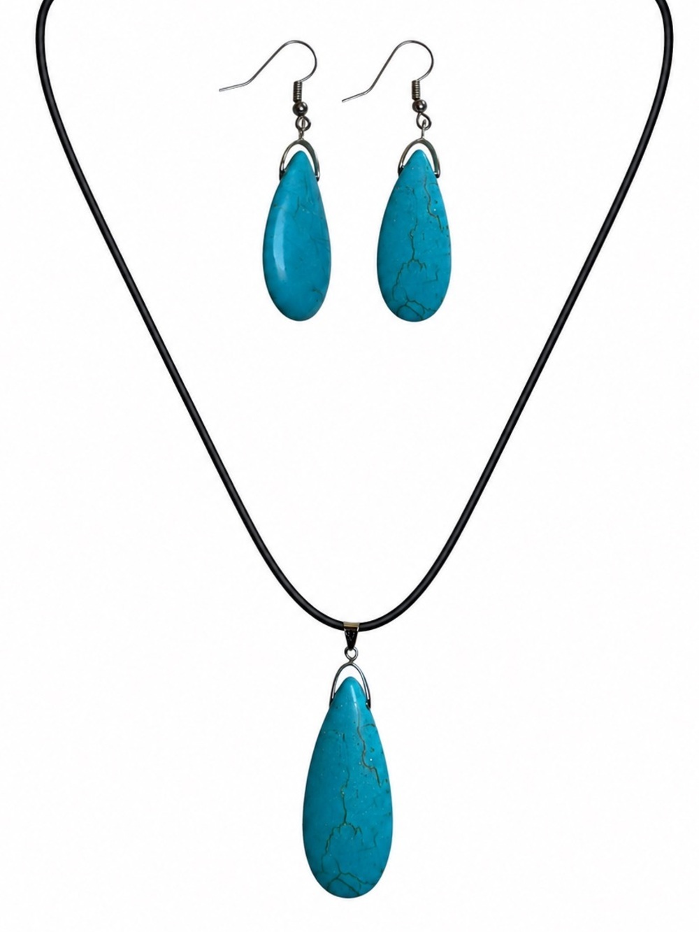 Turquoise Colored 18KGP Teardrop Necklace & Earrings Set Western Southwestern